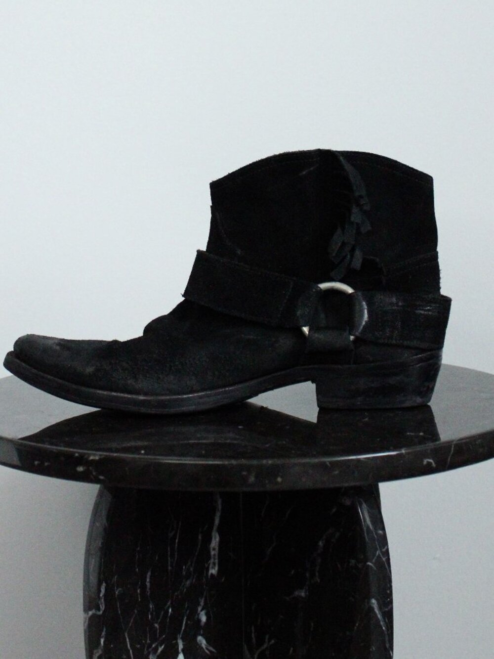 Golden Goose Rennie Boots Womens 6 Black Suede Harness Buckle Western Ankle